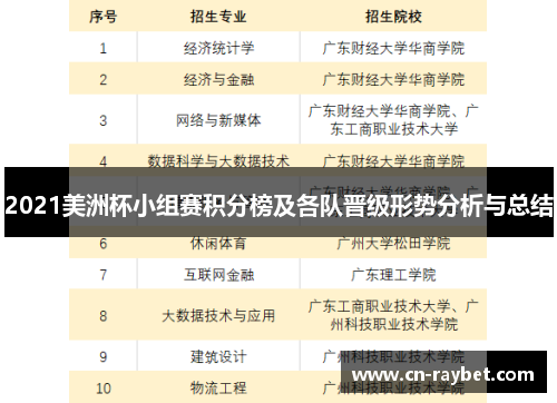 2021美洲杯小组赛积分榜及各队晋级形势分析与总结